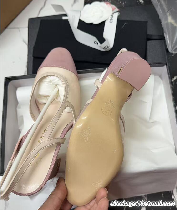 Sumptuous Chanel Mesh & Grosgrain Slingbacks Pump 9cm G45509 Light Pink 2026