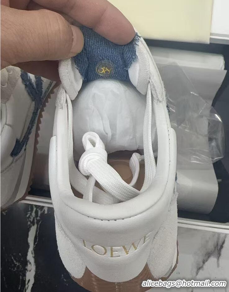 Pretty Style Loewe Flow Runner Sneakers in Nylon and Suede White/Denim Blue 0226071