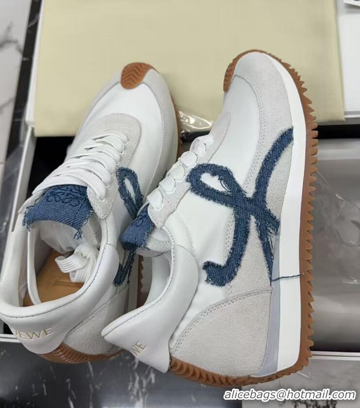 Pretty Style Loewe Flow Runner Sneakers in Nylon and Suede White/Denim Blue 0226071