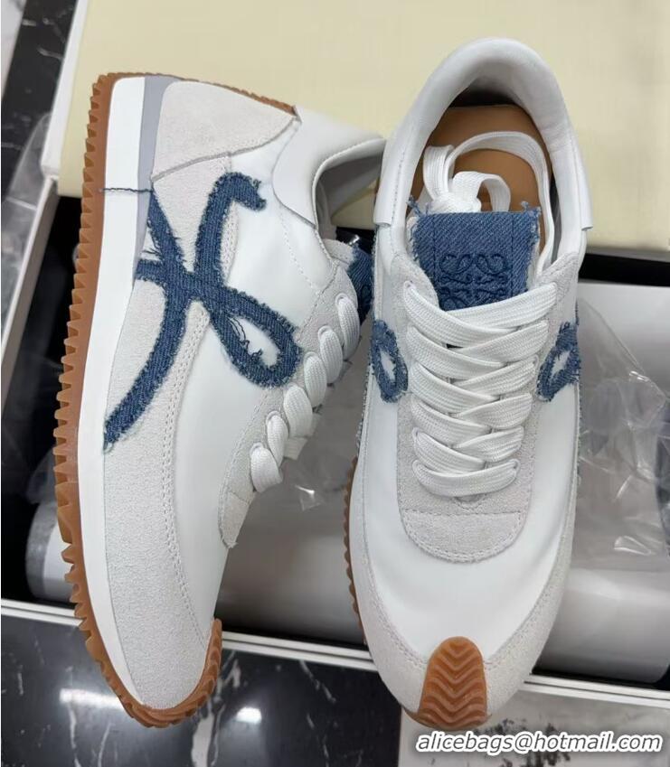 Pretty Style Loewe Flow Runner Sneakers in Nylon and Suede White/Denim Blue 0226071
