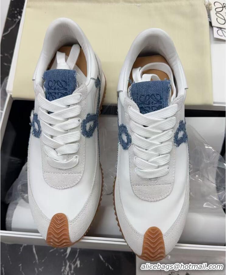 Pretty Style Loewe Flow Runner Sneakers in Nylon and Suede White/Denim Blue 0226071