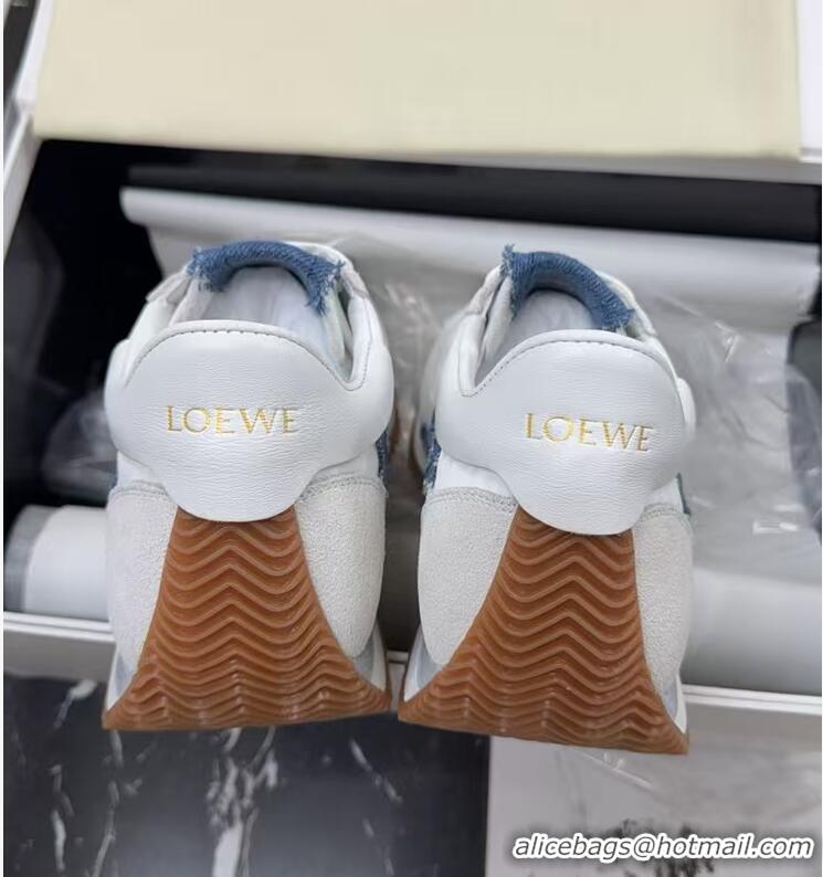 Pretty Style Loewe Flow Runner Sneakers in Nylon and Suede White/Denim Blue 0226071