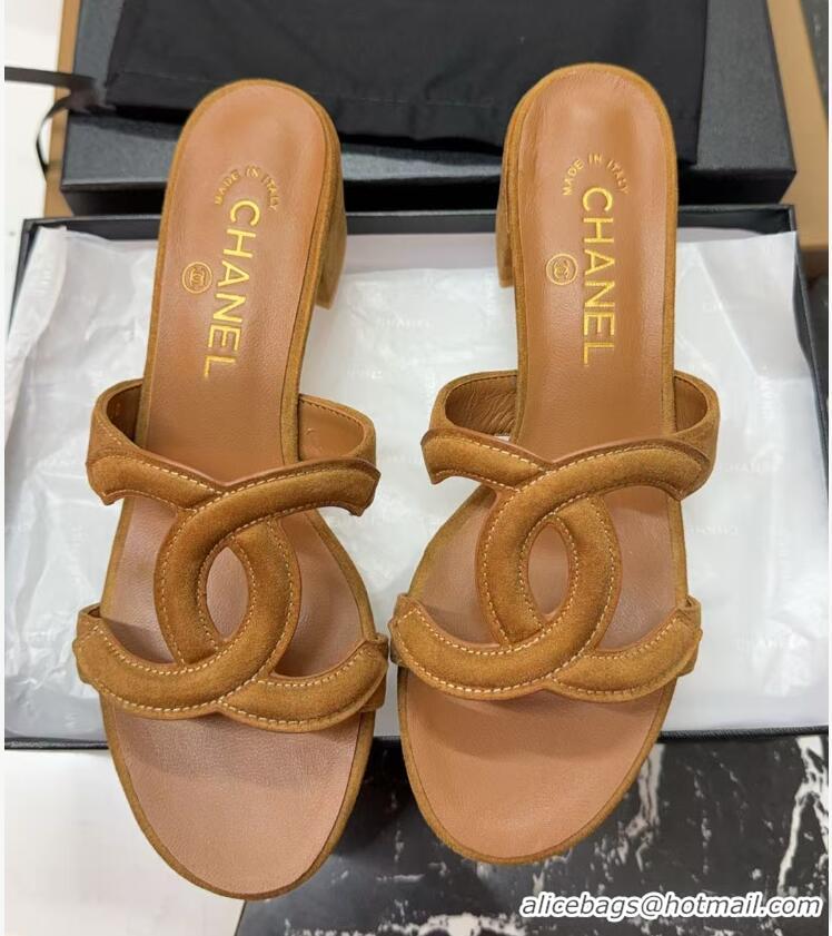 ​Grade Design Chanel Suede Heeled Mules Sandals G47250 Brown 2026