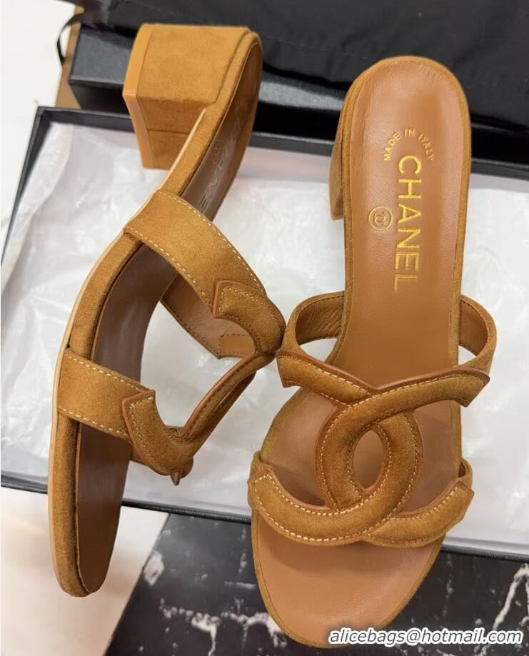 ​Grade Design Chanel Suede Heeled Mules Sandals G47250 Brown 2026