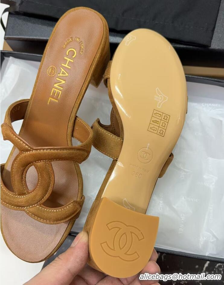 ​Grade Design Chanel Suede Heeled Mules Sandals G47250 Brown 2026