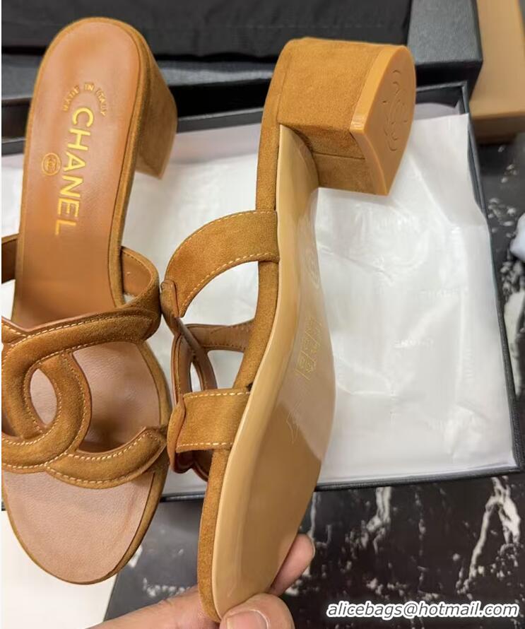 ​Grade Design Chanel Suede Heeled Mules Sandals G47250 Brown 2026