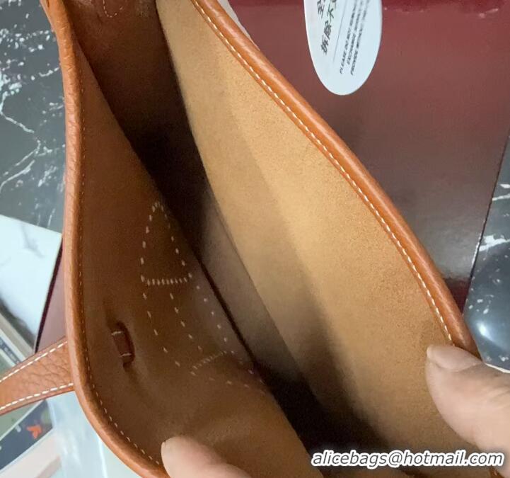 Free Shipping Hermes Evelyne Poche Ⅲ Bag 23cm in Clemence TC Cow Leather H4013 Brown 2026 (Half Handmade)
