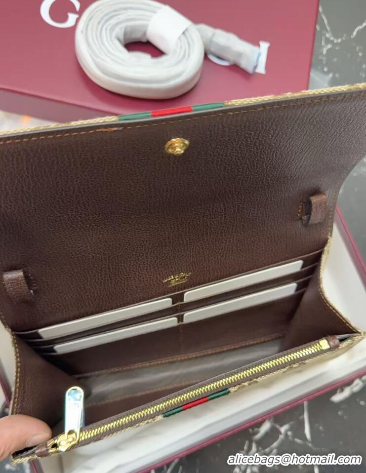 Buy New Cheap Gucci Horsebit Web Wallet With Strap 867120 Brown/Gold