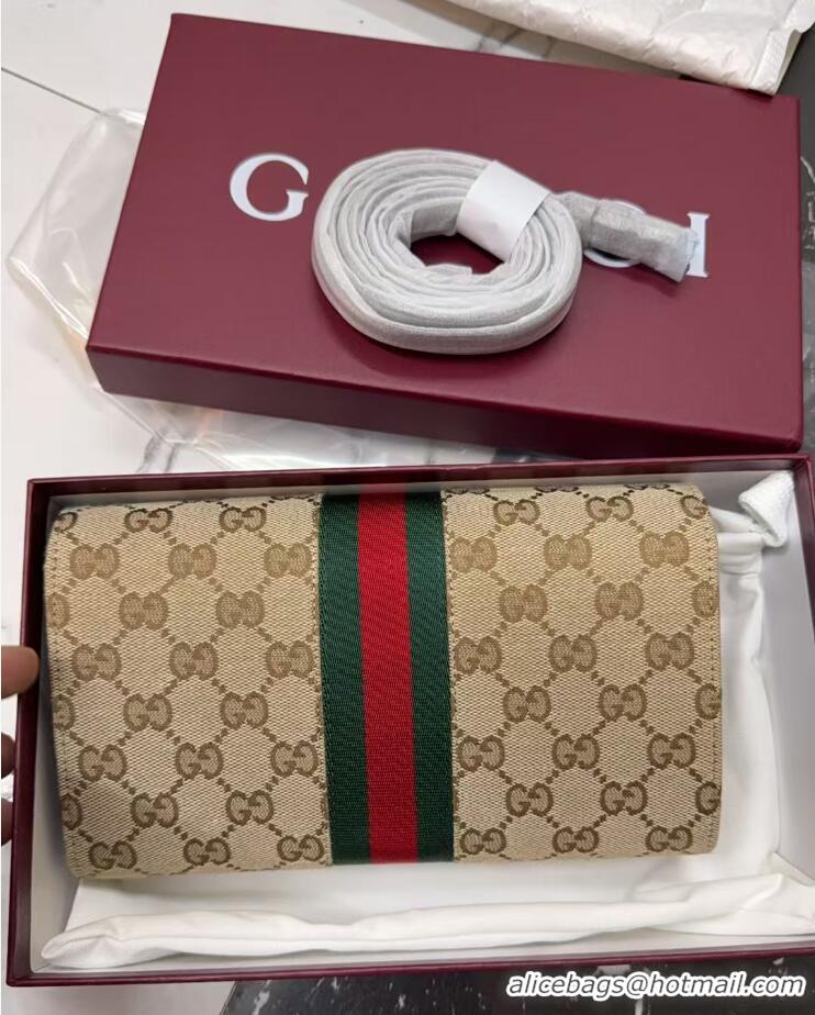 Buy New Cheap Gucci Horsebit Web Wallet With Strap 867120 Brown/Gold