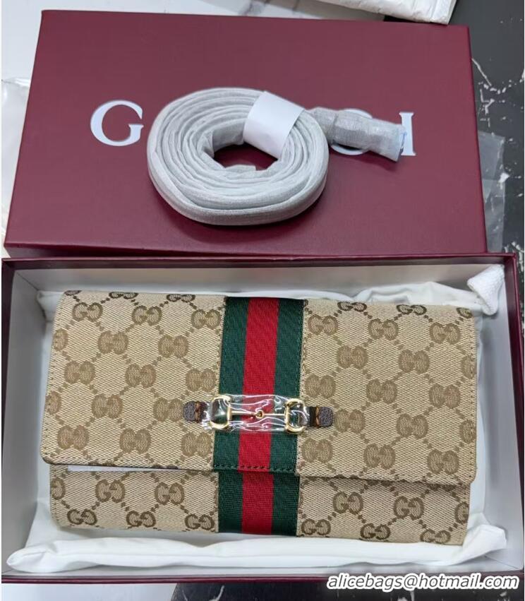 Buy New Cheap Gucci Horsebit Web Wallet With Strap 867120 Brown/Gold