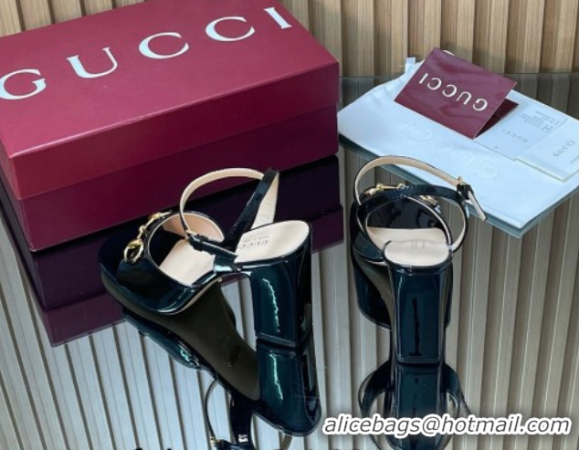 Top Grade Gucci patent leather heel sandals 9 5cm with horsebit black 2026 812292