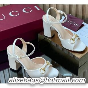 Purchase Gucci patent leather heel sandals 9 5cm with horsebit white 2026 812292