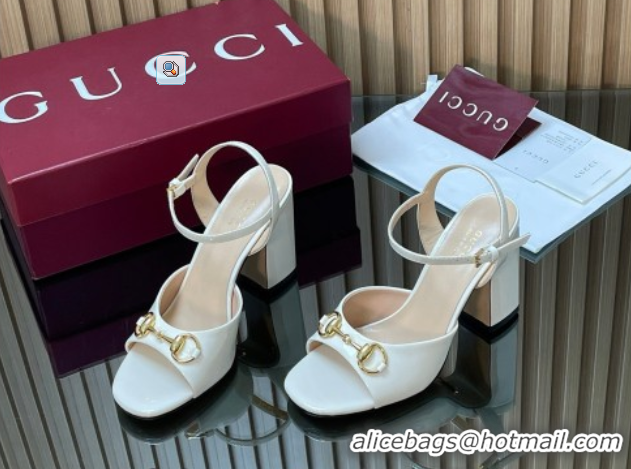 Purchase Gucci patent leather heel sandals 9 5cm with horsebit white 2026 812292