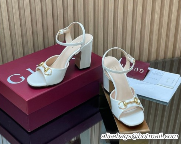 Purchase Gucci patent leather heel sandals 9 5cm with horsebit white 2026 812292