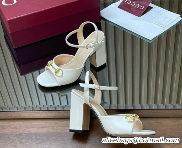Purchase Gucci patent leather heel sandals 9 5cm with horsebit white 2026 812292