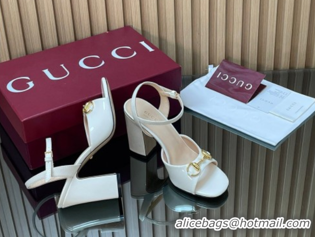 Purchase Gucci patent leather heel sandals 9 5cm with horsebit white 2026 812292