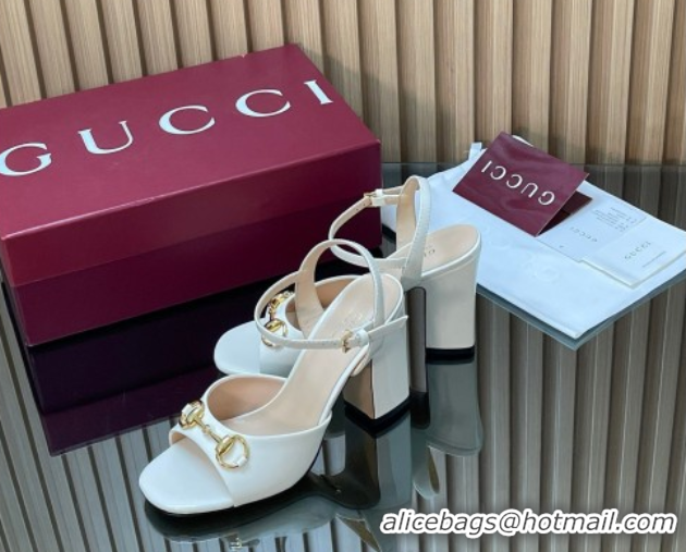 Purchase Gucci patent leather heel sandals 9 5cm with horsebit white 2026 812292