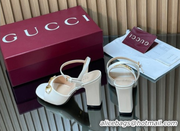 Purchase Gucci patent leather heel sandals 9 5cm with horsebit white 2026 812292