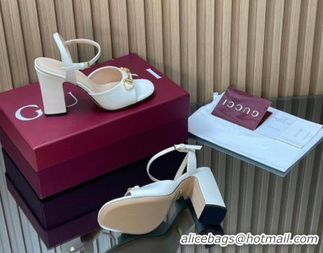 Purchase Gucci patent leather heel sandals 9 5cm with horsebit white 2026 812292