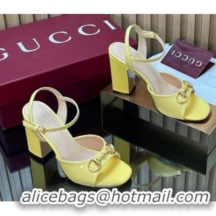 Pretty Style Gucci patent leather heel sandals 9 5cm with horsebit yellow 2026 812292