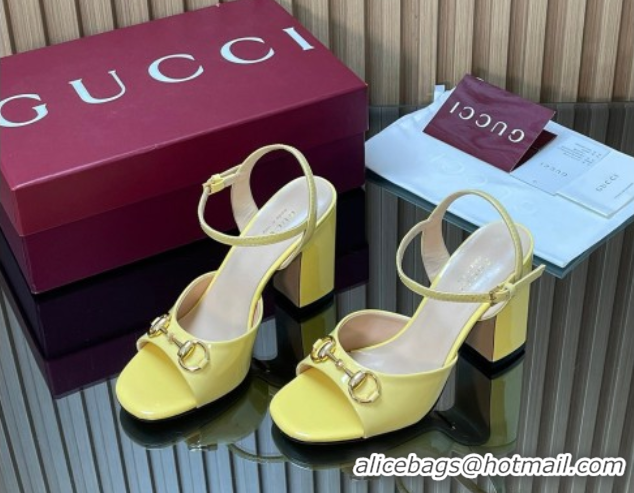 Pretty Style Gucci patent leather heel sandals 9 5cm with horsebit yellow 2026 812292