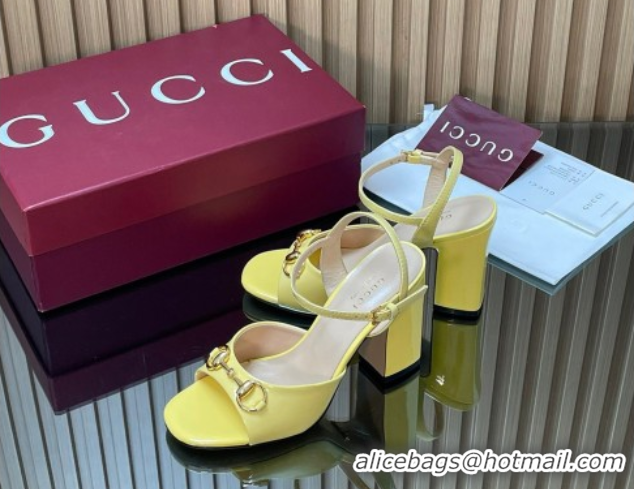 Pretty Style Gucci patent leather heel sandals 9 5cm with horsebit yellow 2026 812292