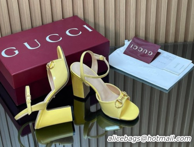 Pretty Style Gucci patent leather heel sandals 9 5cm with horsebit yellow 2026 812292