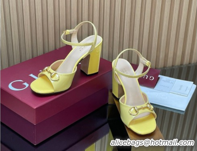 Pretty Style Gucci patent leather heel sandals 9 5cm with horsebit yellow 2026 812292