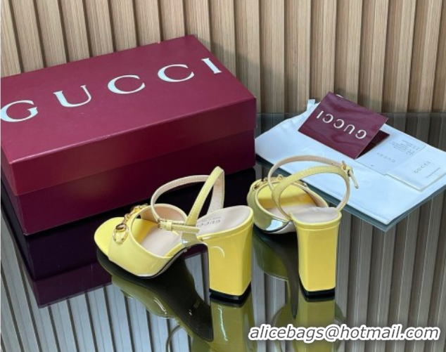 Pretty Style Gucci patent leather heel sandals 9 5cm with horsebit yellow 2026 812292