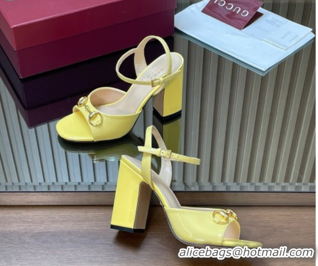Pretty Style Gucci patent leather heel sandals 9 5cm with horsebit yellow 2026 812292