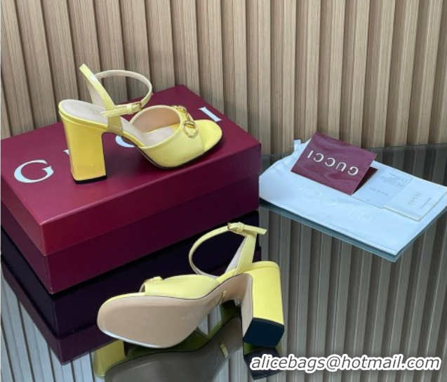 Pretty Style Gucci patent leather heel sandals 9 5cm with horsebit yellow 2026 812292