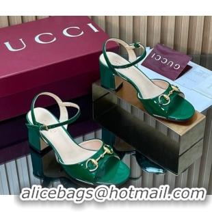 Shop Cheap Gucci patent leather heel sandals 6.5cm with horsebit green 2026 812292