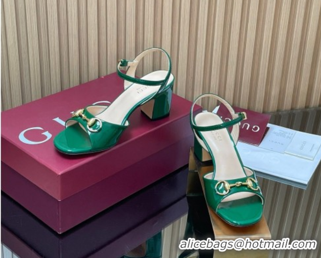 Shop Cheap Gucci patent leather heel sandals 6.5cm with horsebit green 2026 812292
