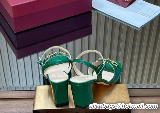 Shop Cheap Gucci patent leather heel sandals 6.5cm with horsebit green 2026 812292
