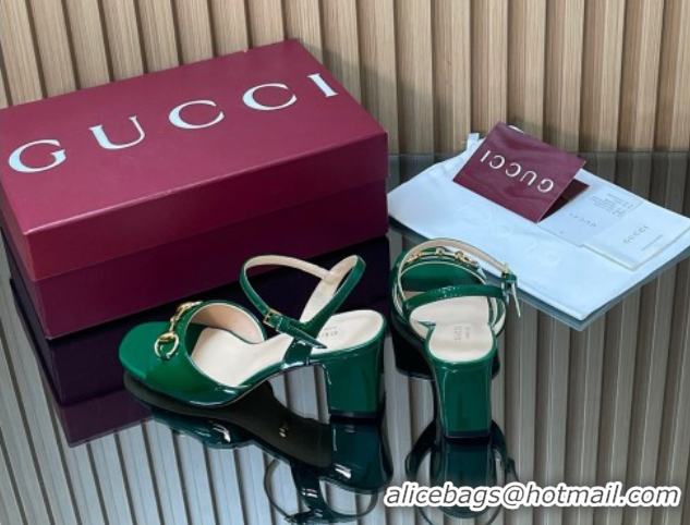 Shop Cheap Gucci patent leather heel sandals 6.5cm with horsebit green 2026 812292