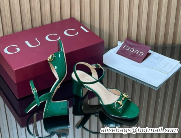 Shop Cheap Gucci patent leather heel sandals 6.5cm with horsebit green 2026 812292