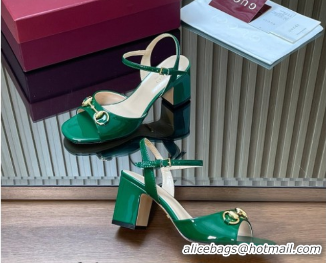 Shop Cheap Gucci patent leather heel sandals 6.5cm with horsebit green 2026 812292