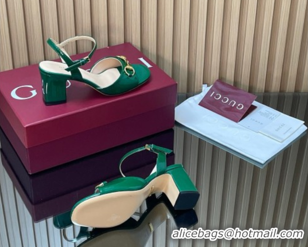 Shop Cheap Gucci patent leather heel sandals 6.5cm with horsebit green 2026 812292