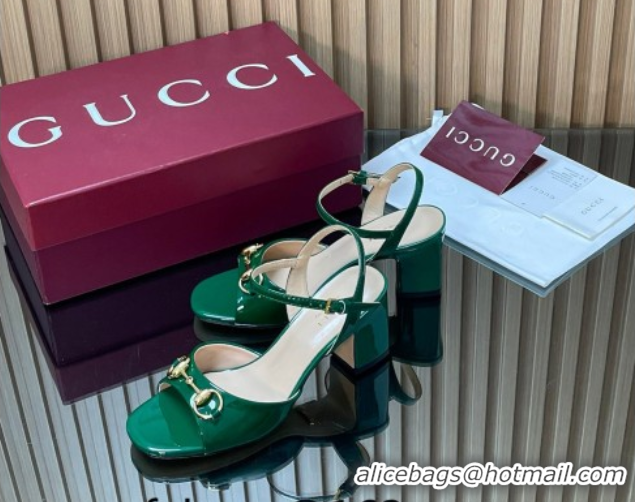 Shop Cheap Gucci patent leather heel sandals 6.5cm with horsebit green 2026 812292