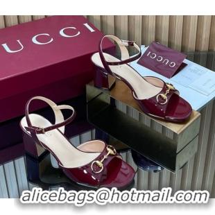 Best Product Gucci patent leather heel sandals 6.5cm with horsebit burgundy 2026 812292