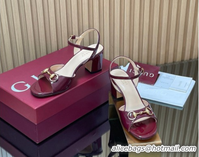 Best Product Gucci patent leather heel sandals 6.5cm with horsebit burgundy 2026 812292