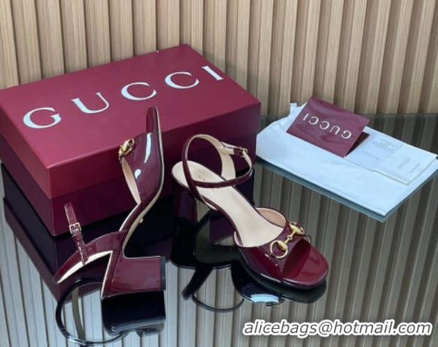 Best Product Gucci patent leather heel sandals 6.5cm with horsebit burgundy 2026 812292