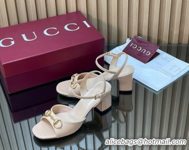Buy Luxury Gucci patent leather heel sandals 6.5cm with horsebit pale pink 2026 812292