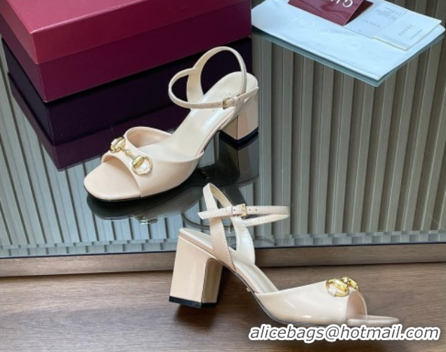 Buy Luxury Gucci patent leather heel sandals 6.5cm with horsebit pale pink 2026 812292
