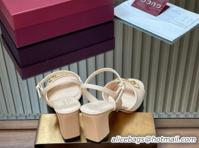 Buy Luxury Gucci patent leather heel sandals 6.5cm with horsebit pale pink 2026 812292