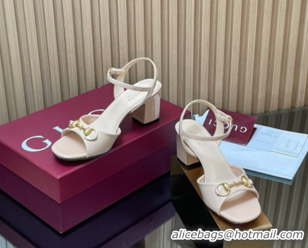 Buy Luxury Gucci patent leather heel sandals 6.5cm with horsebit pale pink 2026 812292
