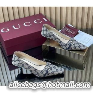 Luxurious Gucci Vittoria Horsebit Pumps Shoes Blue GG Canvas 55MM 35To42