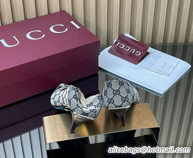 Luxurious Gucci Vittoria Horsebit Pumps Shoes Blue GG Canvas 55MM 35To42