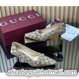 Purchase Gucci Vittoria Horsebit Pumps Shoes  GG Canvas 55MM 35To422 Beige