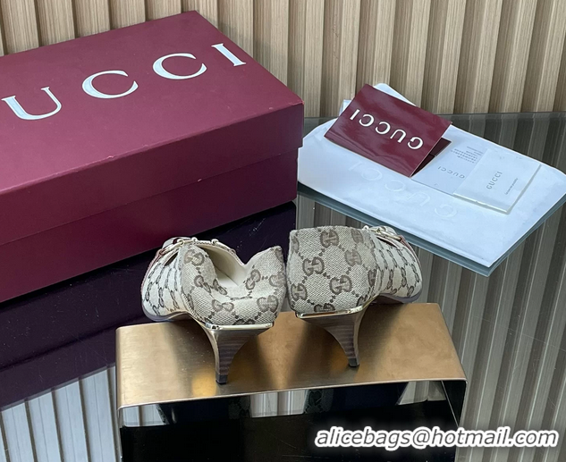 Purchase Gucci Vittoria Horsebit Pumps Shoes  GG Canvas 55MM 35To422 Beige
